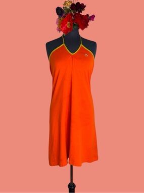 Lacoste Orange Halter Dress with green Trim